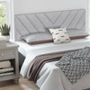 Gray linen upholstered headboard with sponge padding and rubber wood legs, perfect for full and queen size bed frames.