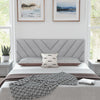Gray linen upholstered headboard with chevron design, padded for comfort, suitable for full and queen size bed frames.