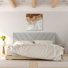Linen upholstered headboard in gray for full and queen size beds, featuring sponge padding and modern design.