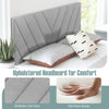 Gray linen upholstered headboard with breathable fabric and sponge padding, designed for full and queen size bed frames.