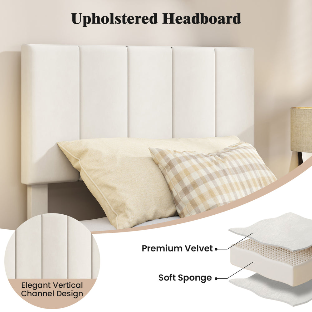 Gray linen upholstered headboard with elegant vertical channel design and soft sponge, ideal for twin size platform.