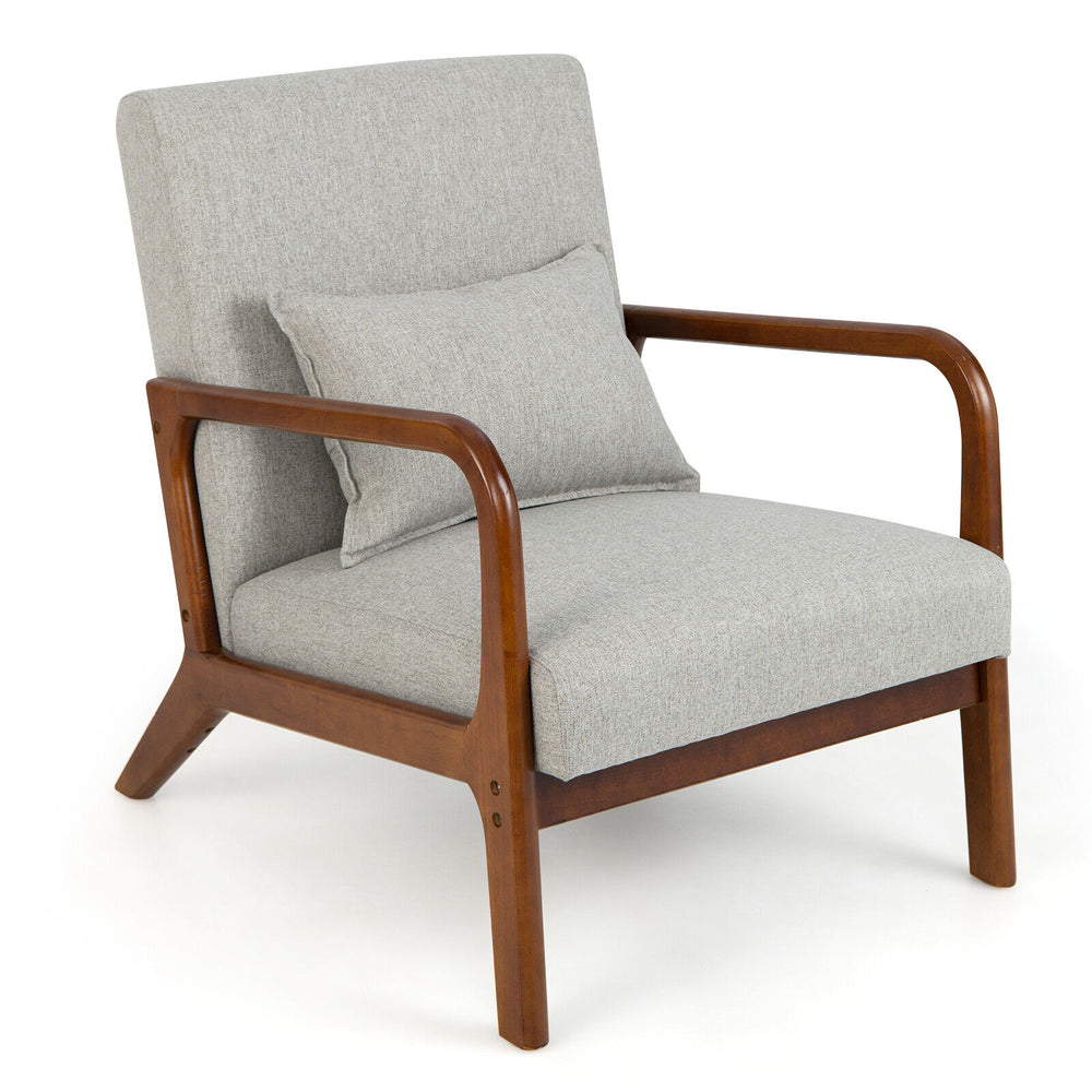 Modern Accent Chair with Rubber Wood Frame and Lumbar Pillow-Gray - Gallery View 1 of 8