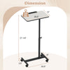 Gray overbed rolling table food tray with adjustable height, 360° rotating tabletop, and wheeled base for easy mobility.