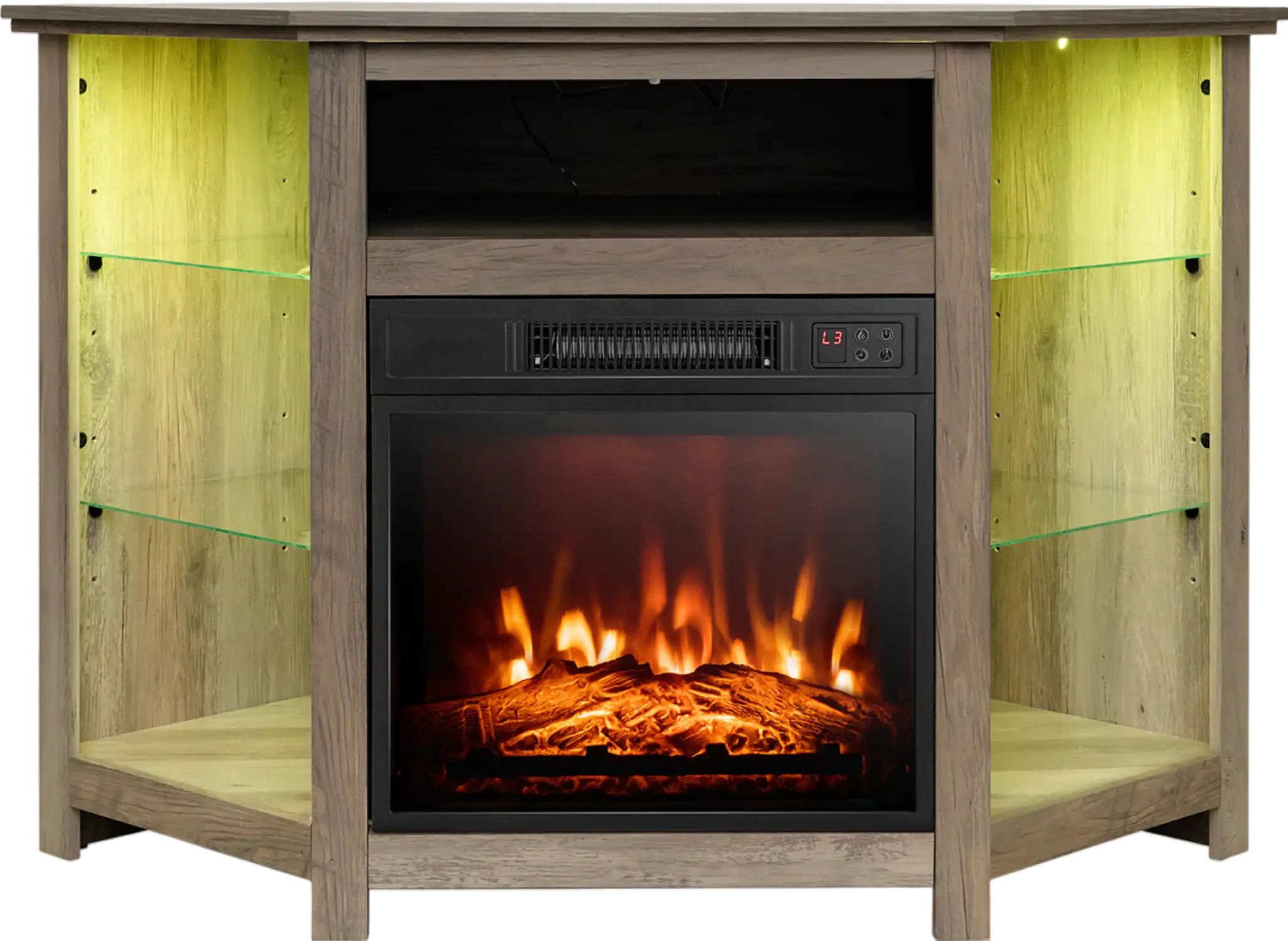 Costway Fireplace Corner TV Stand with LED Lights & APP Control 4777 BTU 1400W New