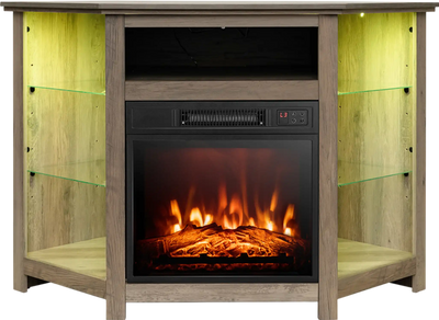 Costway Fireplace Corner TV Stand with LED Lights & APP Control 4777 BTU 1400W New