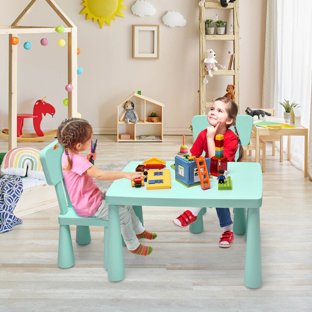 3 Pieces Toddler Multi Activity Play Dining Study Kids Table and Chair Set-Green - Gallery View 1 of 10