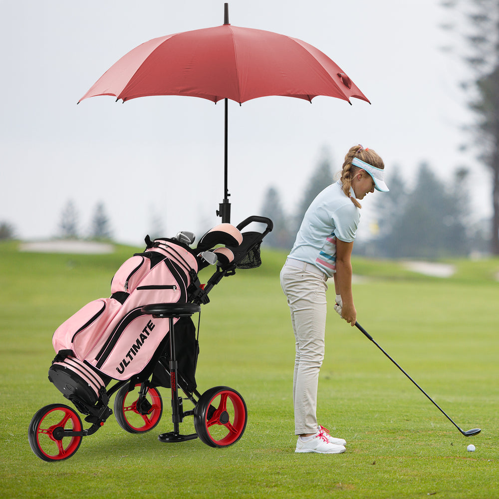 3 Wheels Folding Golf Push Cart with Seat Scoreboard and Adjustable Handle-Red - Gallery View 1 of 9