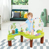 Baby activity center in green with toys, 3 height positions, and 360° rotatable seat for fun and development.