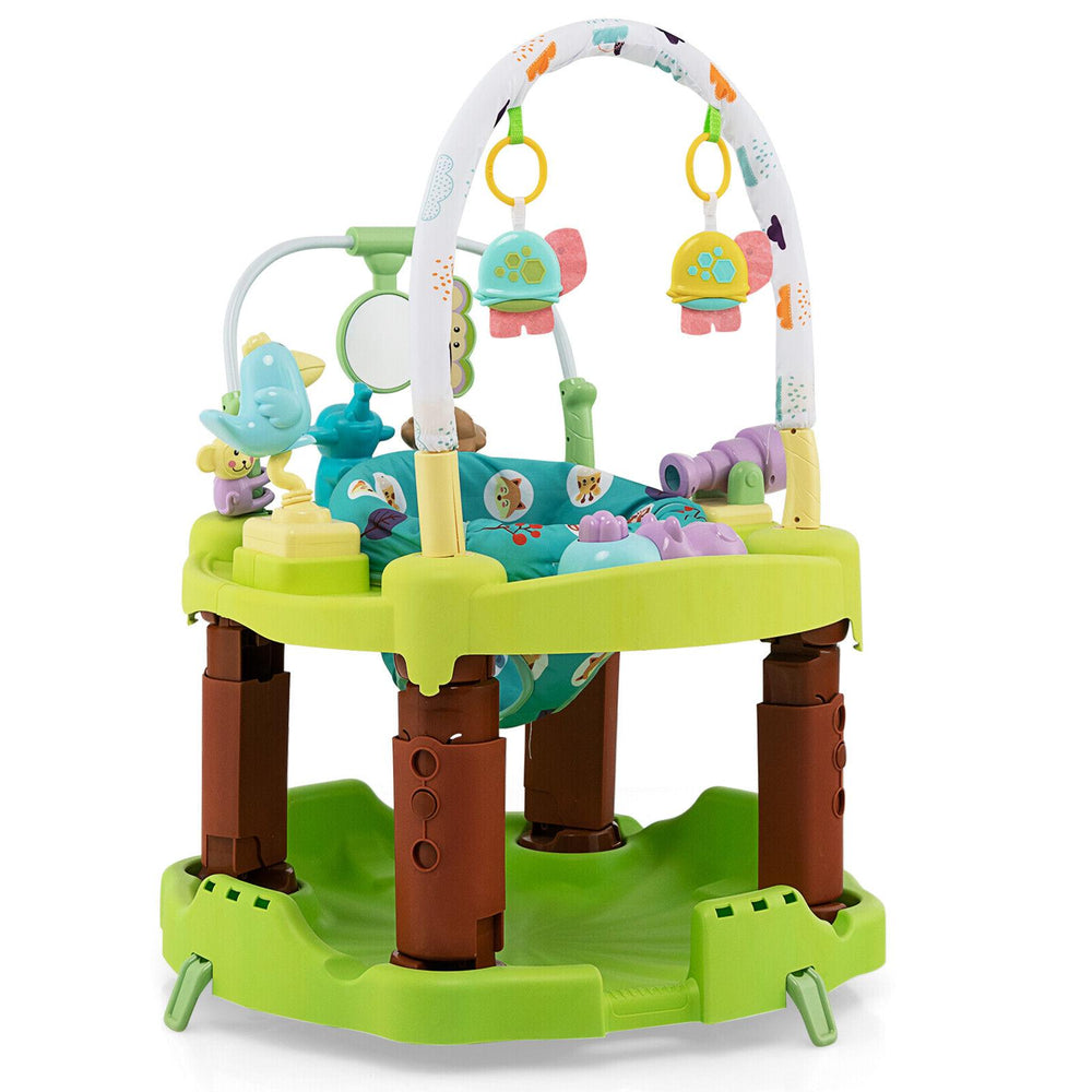 3-in-1 Baby Activity Center in green with bouncing chair, play mat, and activity table for infants up to 24 months.