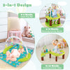 3-in-1 baby activity center in green, featuring a play mat, bouncing chair, and activity table for ages 0-24 months.