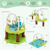 3-in-1 baby activity center in green, featuring a bouncing chair, play mat, and activity table for 0-24 months.