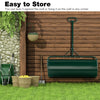 Metal lawn roller with detachable gripping handle in green, designed for easy storage and large capacity for lawn.