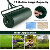 Metal lawn roller in green with detachable handle, 17-gallon capacity for yard, garden, or farm use.