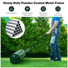 Metal lawn roller with detachable gripping handle, 17-gallon capacity, rust-resistant, ideal for yard and garden use.