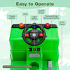 Top view of the 12V Kids Ride-on Garbage Truck controls with horn, light switch, and foot pedal for fun, safe driving.