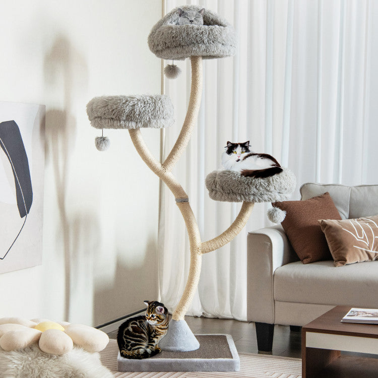 Costway Cat Tree 70" Tall 4-Layer Cat Tower with 3 Perches and Dangling Balls New