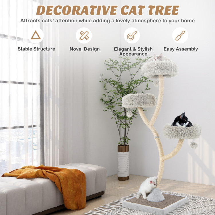 Costway Cat Tree 70" Tall 4-Layer Cat Tower with 3 Perches and Dangling Balls New