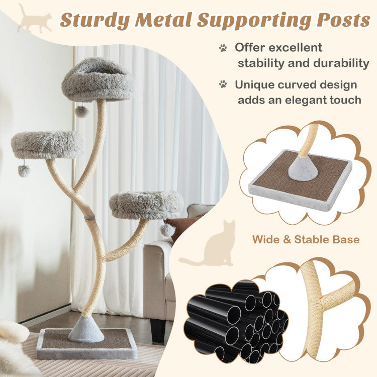 Costway Cat Tree 70" Tall 4-Layer Cat Tower with 3 Perches and Dangling Balls New