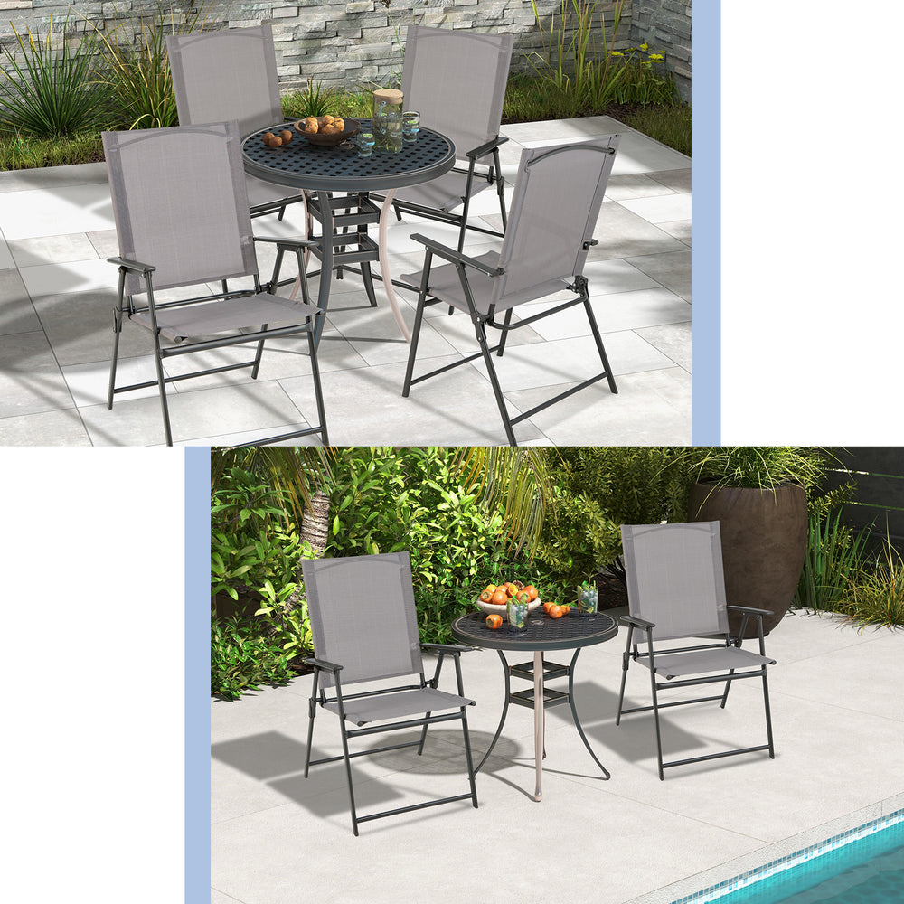 2 Pieces Patio Folding Chairs with Armrests for Deck Garden Yard-Gray - Gallery View 1 of 7