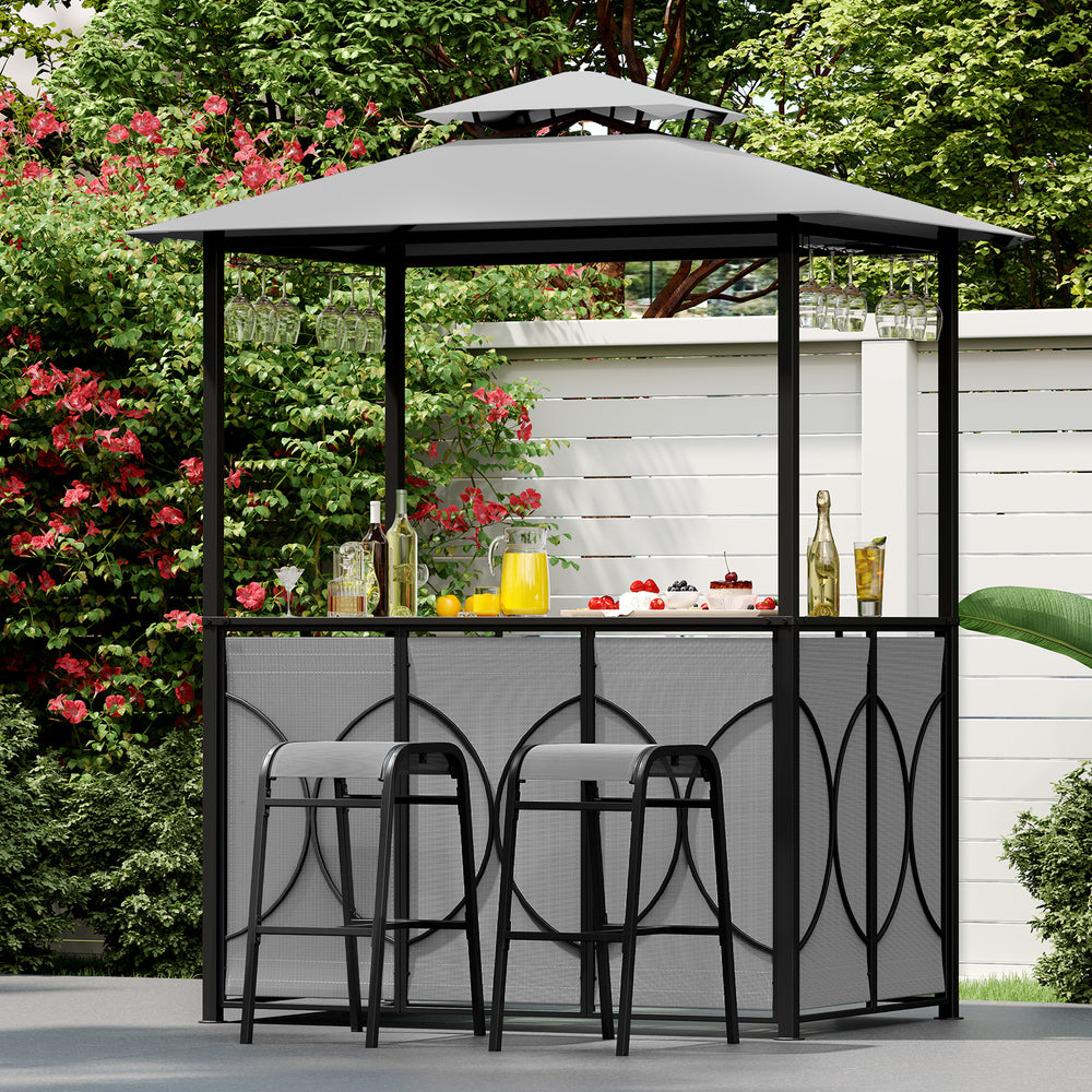6.5 x 4 x 8 FT Grill Gazebo Set with 2 Bar Stools and Bar Table-Gray - Gallery View 1 of 10
