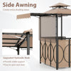 Side awning of the Grill Gazebo with hydraulic rods for easy shade expansion, ideal for outdoor BBQ setups.