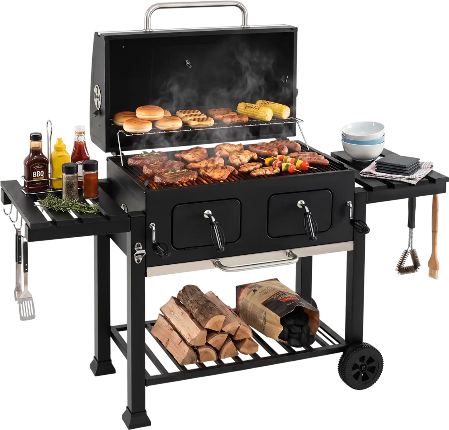 Costway Large Charcoal Grill Folding Tables Wheels 92272253 New