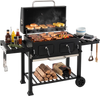 Large Charcoal Grill with Lifting Charcoal Trays and Folding Tables and Wheels