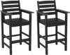 Set of 2 black HDPE Adirondack bar chairs with wide armrests, ideal for 39.5" to 45.5" bar height tables.