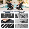 Black HDPE Adirondack chairs with realistic wood grain, perfect for backyard relaxation by the poolside.