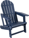 Navy blue HDPE Adirondack chair with cup holder features a wood-like texture, ideal for patio and outdoor relaxation.