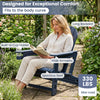 Blue HDPE Adirondack chair with cup holder features a spacious seat and ergonomic backrest, perfect for patio relaxation.