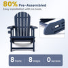 Blue HDPE Adirondack chair with cup holder features a wood-like texture, perfect for patio relaxation and easy maintenance.