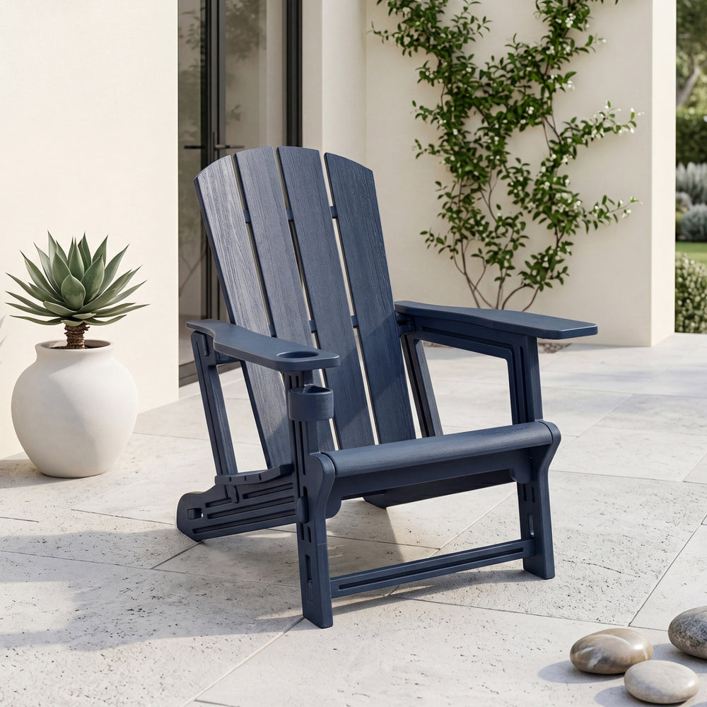 HDPE Adirondack Chairs with Realistic Wood Grain for Backyard Lawn-Blue - Gallery View 1 of 9