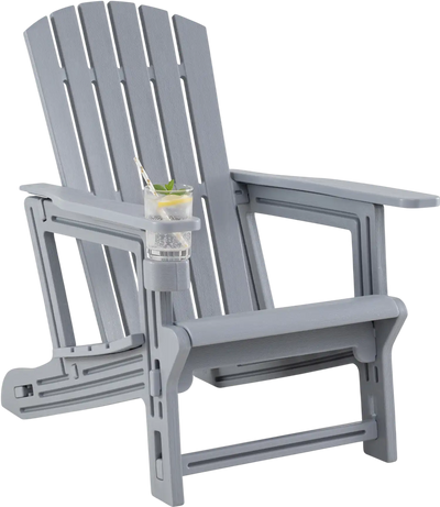 Costway HDPE Adirondack Chair Cup Holder High Back Wood-Like Texture 25655049 New