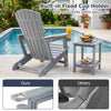 Gray HDPE Adirondack chair with a built-in cup holder, featuring a wood-like texture, ideal for outdoor lounging by the pool.