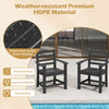 Black HDPE patio dining chairs set of 2 with wide armrests, slatted seat design for water drainage, ideal for outdoor.