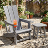 Gray HDPE outdoor Adirondack chair with a cup holder and slatted seat, perfect for comfortable relaxation in any outdoor space.