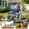 Gray HDPE outdoor Adirondack chair showcases a slatted seat design for efficient water drainage and quick drying after rain.