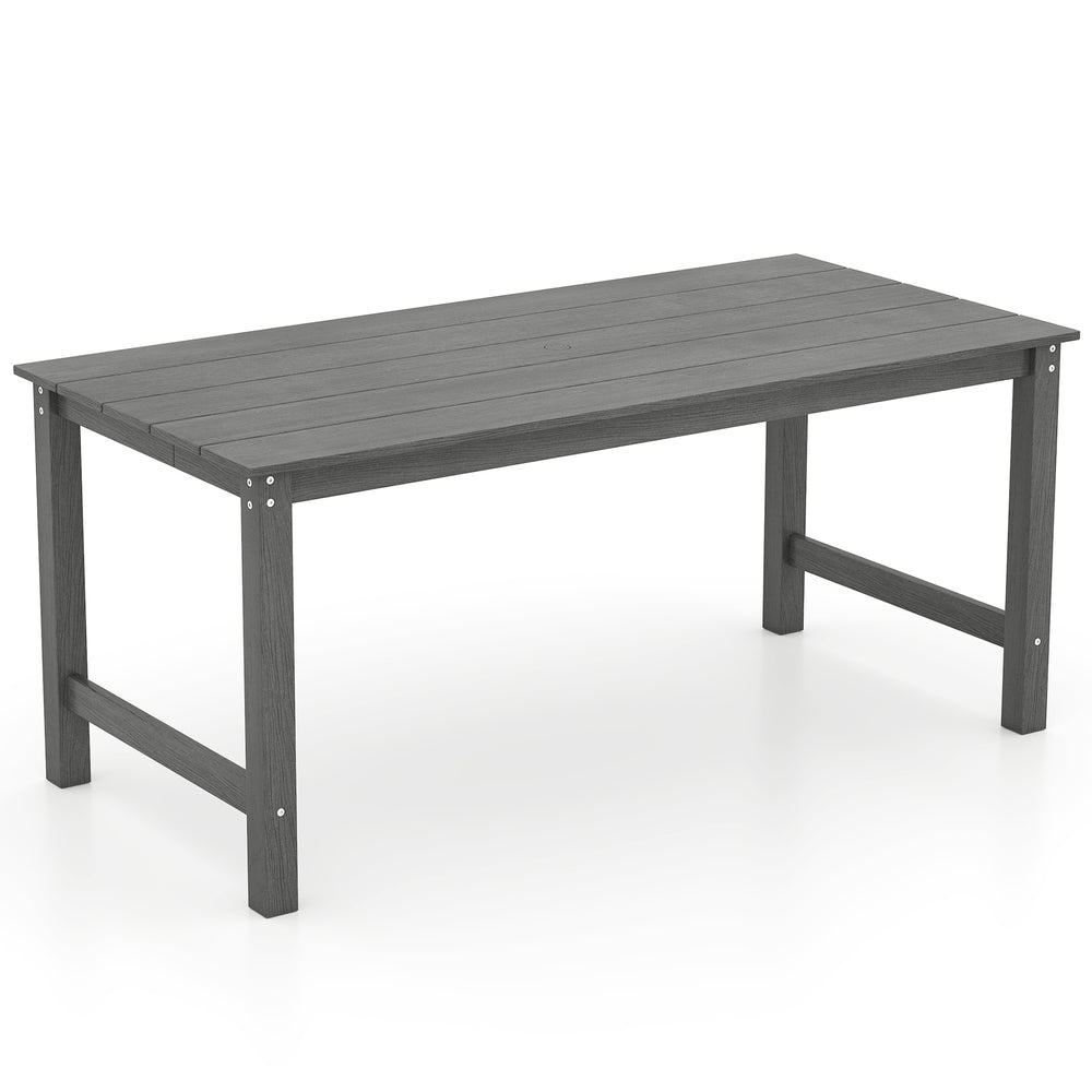 Gray HDPE outdoor dining table with stable legs and triangular supports, ideal for outdoor dining and gatherings.