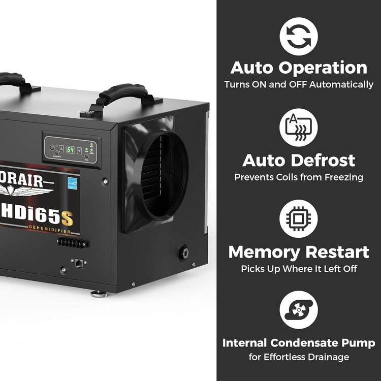 AlorAir Sentinel HDi65S Basement/Crawlspace Dehumidifier 120 PPD 1300 Sq. Ft. with Pump Auto Defrost Memory Starting New