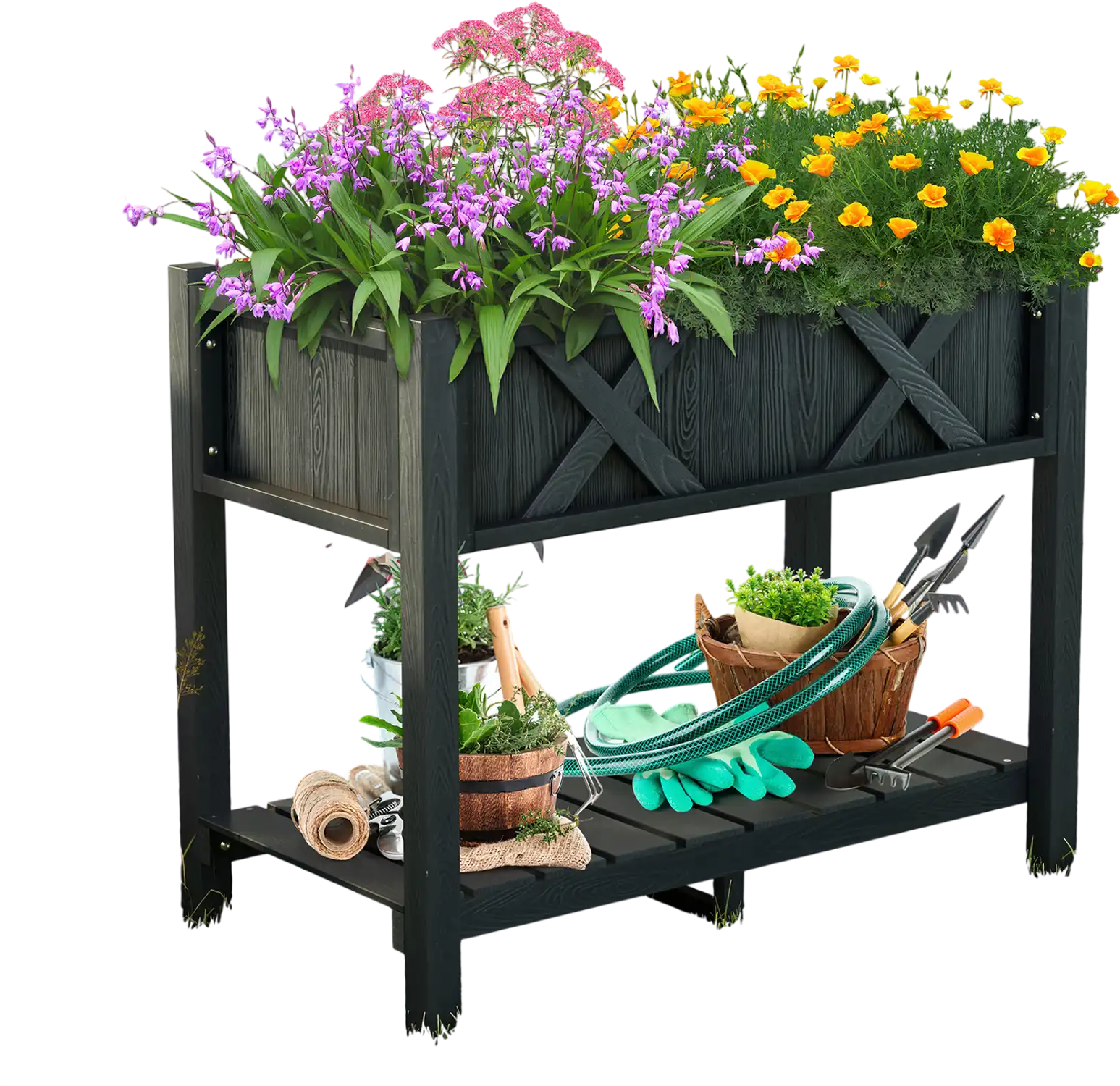 Costway HIPS Poly Wood Elevated Raised Garden Bed Planter Box Black 46935287 New