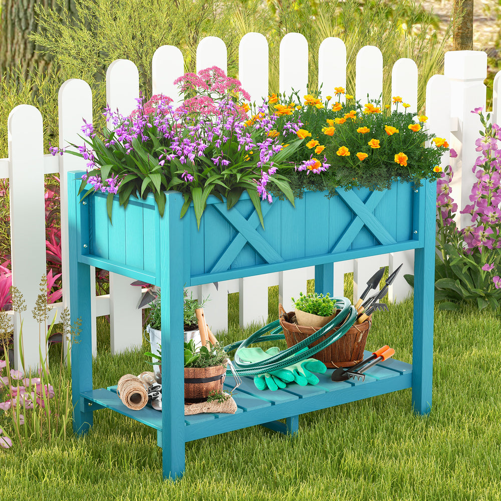 HIPS Raised Garden Bed Poly Wood Elevated Planter Box-Blue - Gallery View 1 of 10