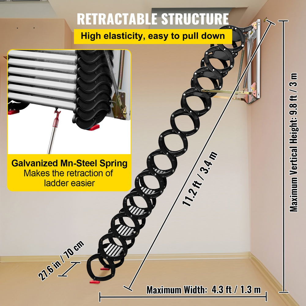 Vevor Attic Ladder 12 Steps 9.8' Alloy Folding S-Bent Skeleton Stainless Steel 660 Lbs Capacity New