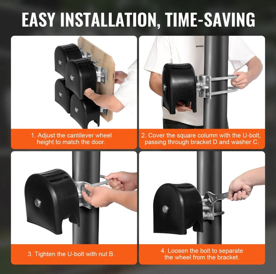 Vevor Sliding Gate Kit with 4 Nylon Wheels & Protective Covers U-Groove New
