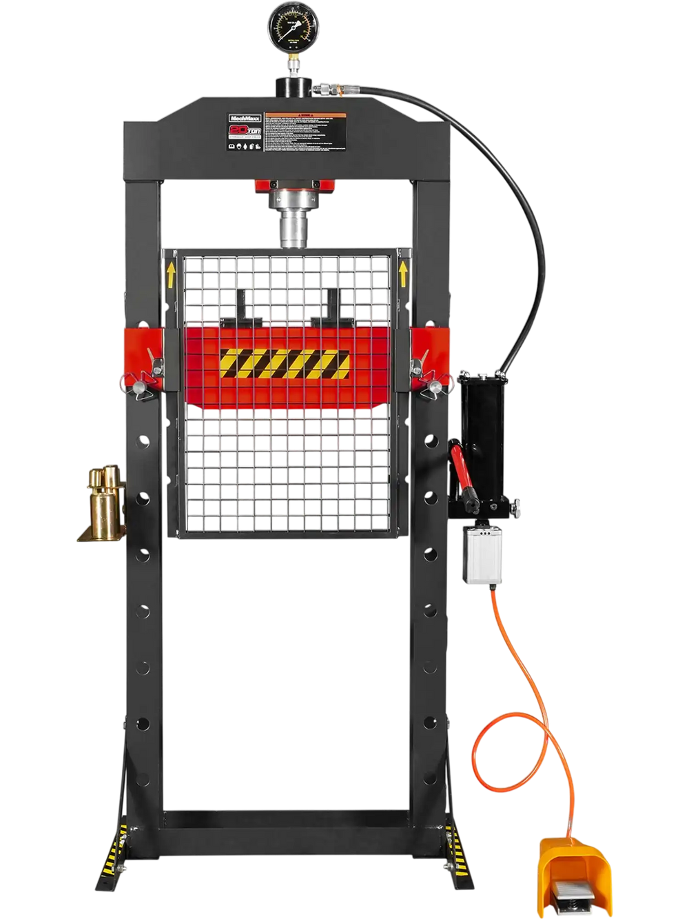 20 Ton H-Frame Air/Hydraulic Shop Press with Press Pin Kit, Fully Welded Steel Frame, Safety Guard, Foot Pedal Control, HSP20