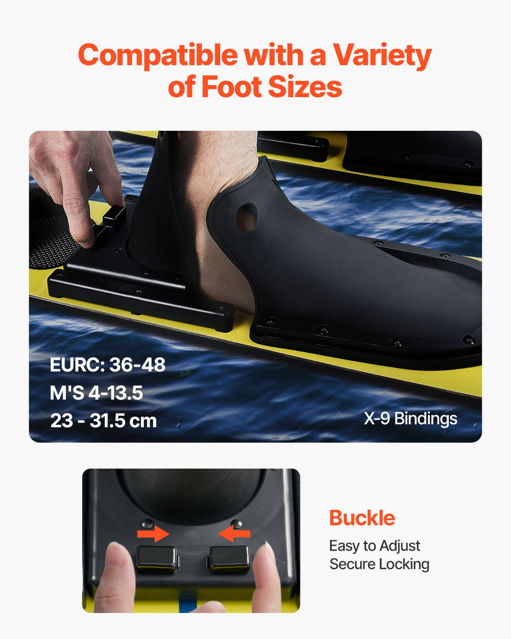 Vevor Water Skis Combo 67" 300 Lbs Capacity Adjustable X9 Bindings Rear Toe Plate for Adults New