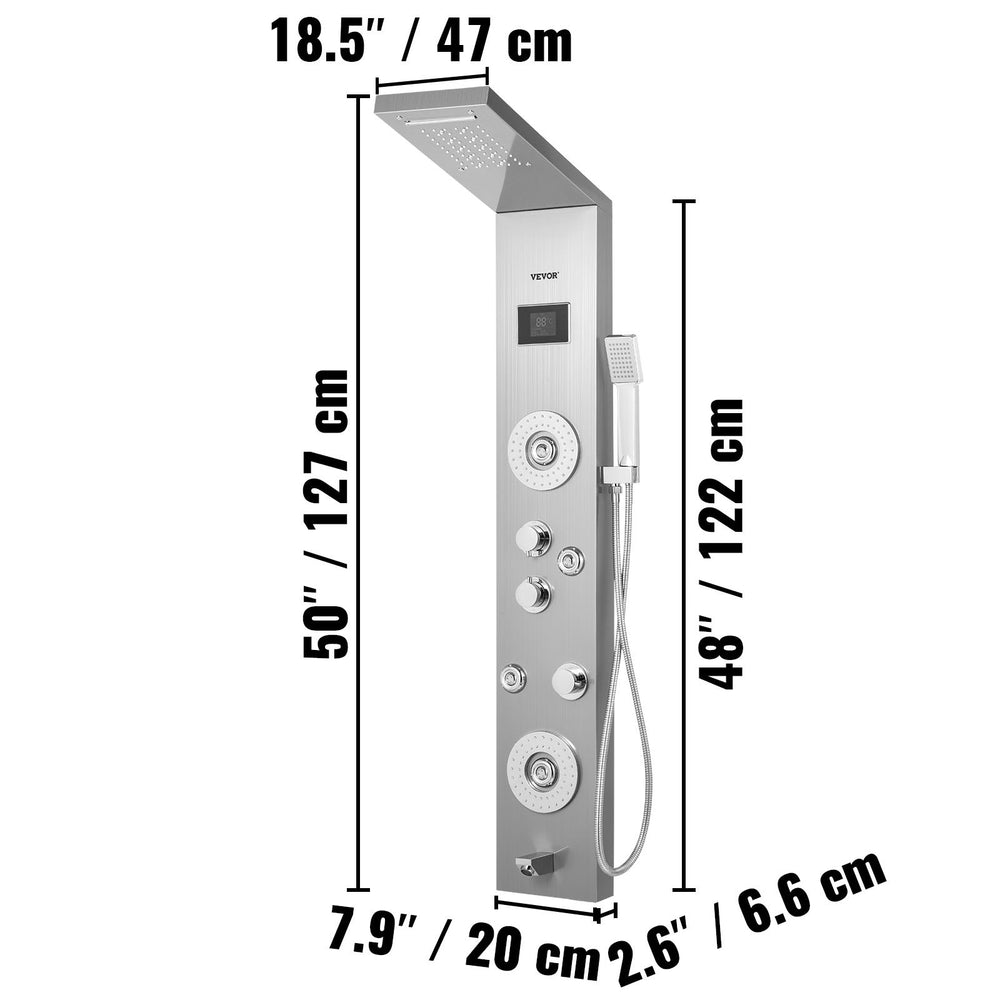 Vevor 6-in-1 LED Shower Panel Tower System Stainless Steel with Rainfall Waterfall and Adjustable Jets New