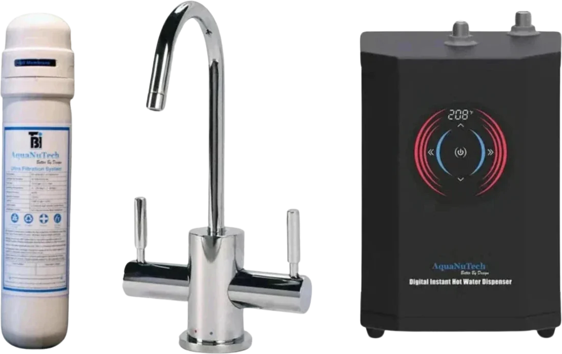 AquaNuTech Digital Instant Hot Water Dispenser with Contemporary Hot/Cold Faucet & Filtration New