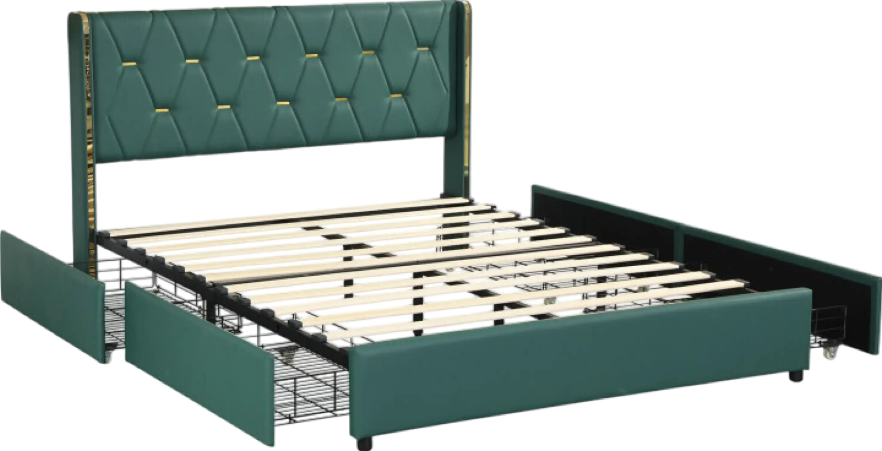 Costway Bed Frame Full Size PU Leather Upholstered with 4 Storage Drawers and High Headboard New