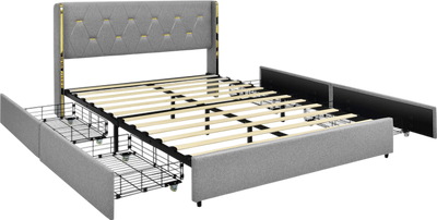 Costway Bed Frame Full Size Linen Upholstered with 4 Storage Drawers and High Headboard New